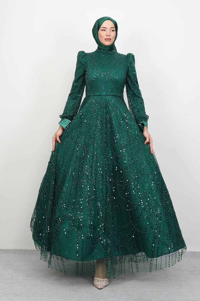 Selver Tesettür Abiye Zümrüt - LAMİAGİYİM