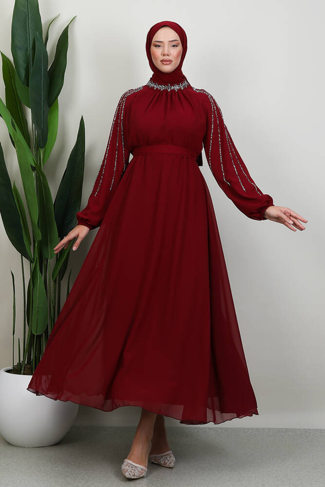 Semra Tesettür Elbise Bordo - LAMİAGİYİM