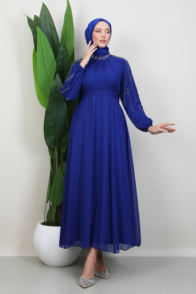 Semra Tesettür Elbise Gece Mavi - LAMİAGİYİM