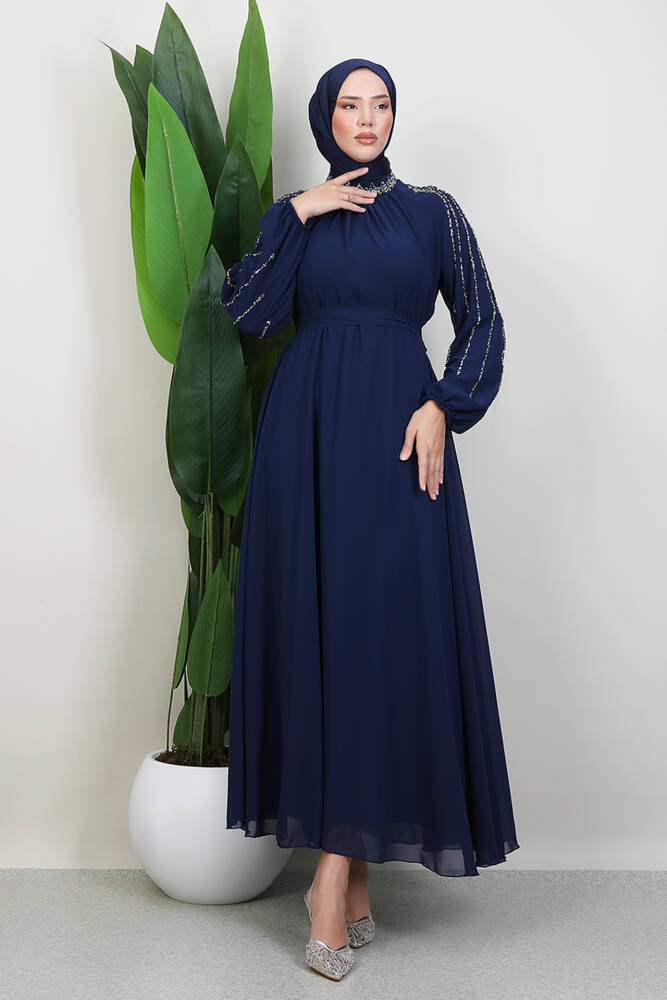 Semra Tesettür Elbise Lacivert - LAMİAGİYİM