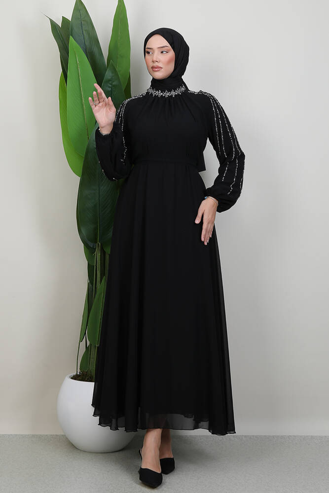 Semra Tesettür Elbise Siyah - LAMİAGİYİM