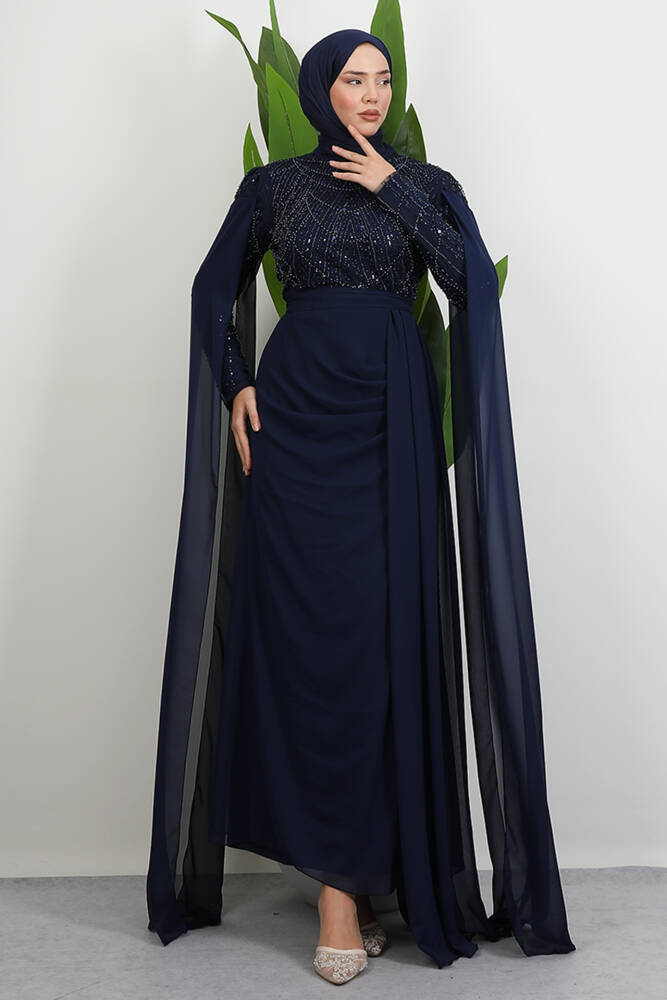 Serena Tesettür Elbise Lacivert - LAMİAGİYİM