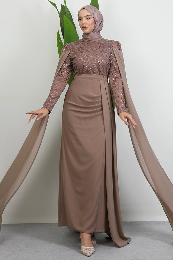 Serena Tesettür Elbise Sütlükahve - LAMİAGİYİM