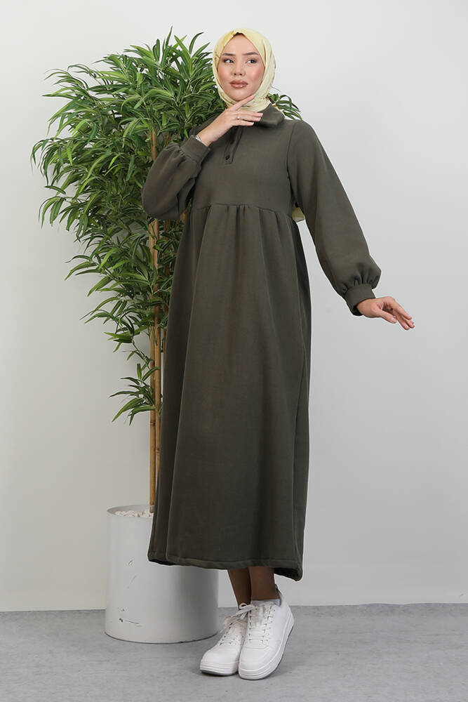 Şevval Düğmeli Elbise Haki - LAMİAGİYİM
