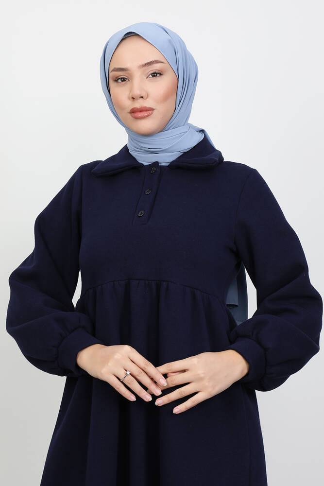 Şevval Düğmeli Elbise Lacivert - LAMİAGİYİM