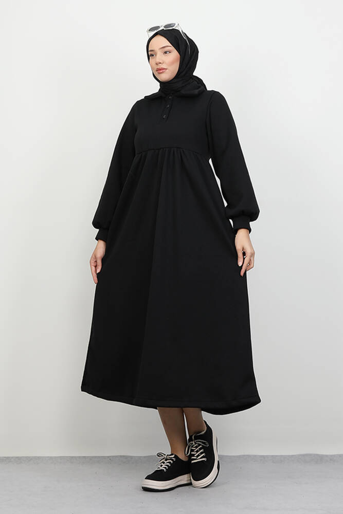 Şevval Düğmeli Elbise Siyah - LAMİAGİYİM