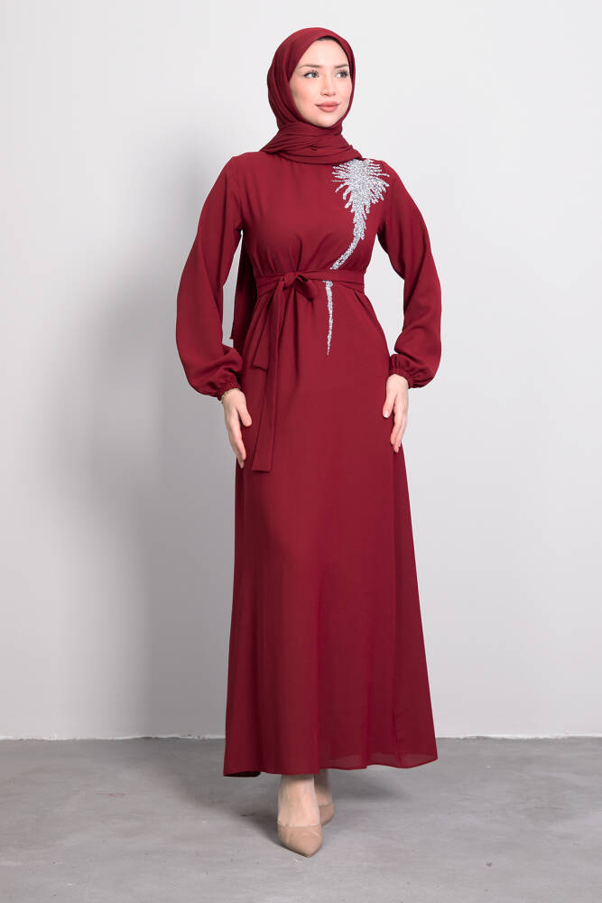 Sinem Tesettür Elbise Bordo 