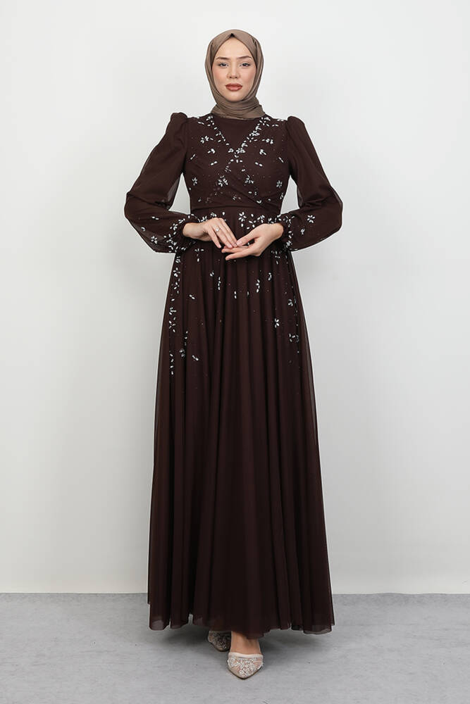 Şirin Tül Abiye Acı Kahve 