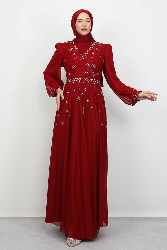 Şirin Tül Abiye Bordo 