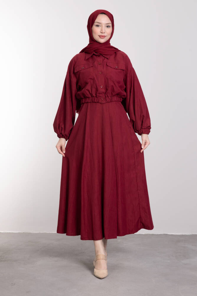 Spor Crop Ceketli Etekli Takım Bordo 