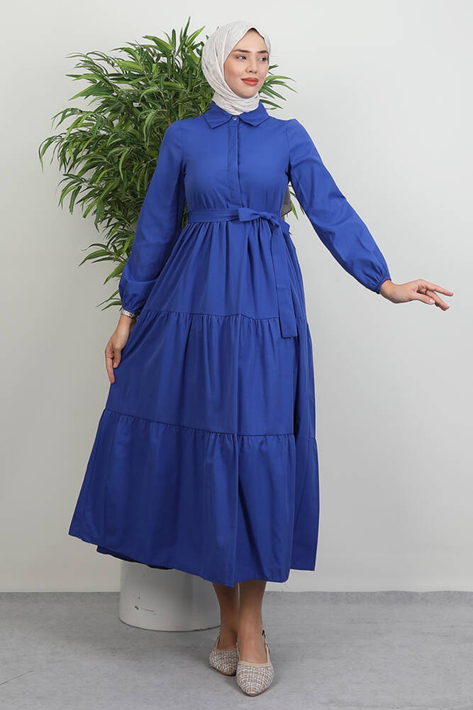 Standart Yaka Düğmeli Elbise Lacivert - LAMİAGİYİM