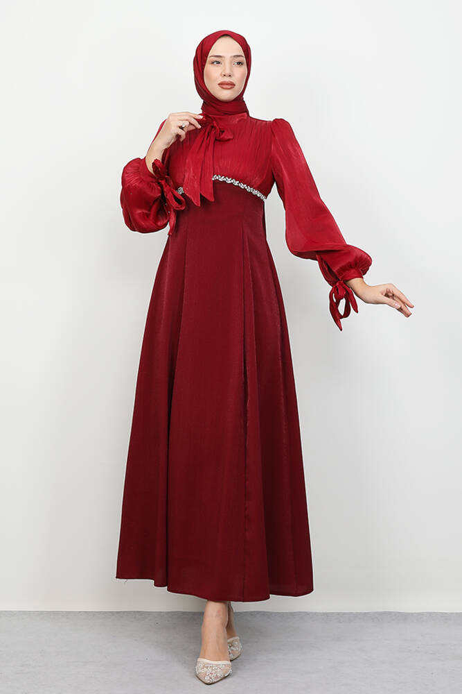 Tanyeli Taş Detay Abiye Bordo - LAMİAGİYİM