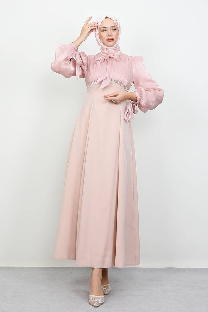 Tanyeli Taş Detay Abiye Pudra - LAMİAGİYİM