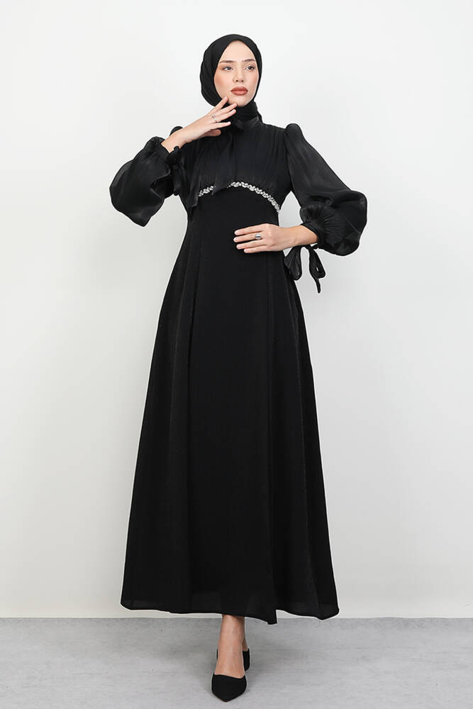 Tanyeli Taş Detay Abiye Siyah - LAMİAGİYİM