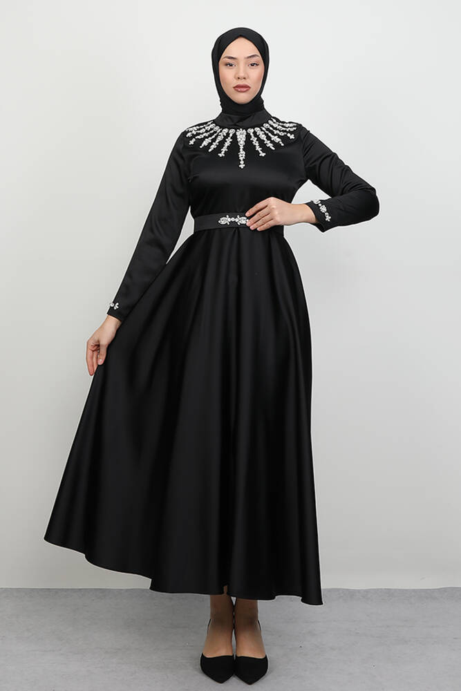 Taş İşleme Detay Elbise Siyah - LAMİAGİYİM