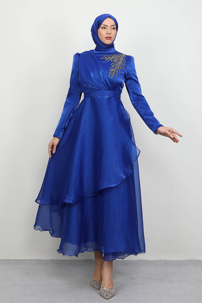 Taşlı Organze Abiye Saks - LAMİAGİYİM