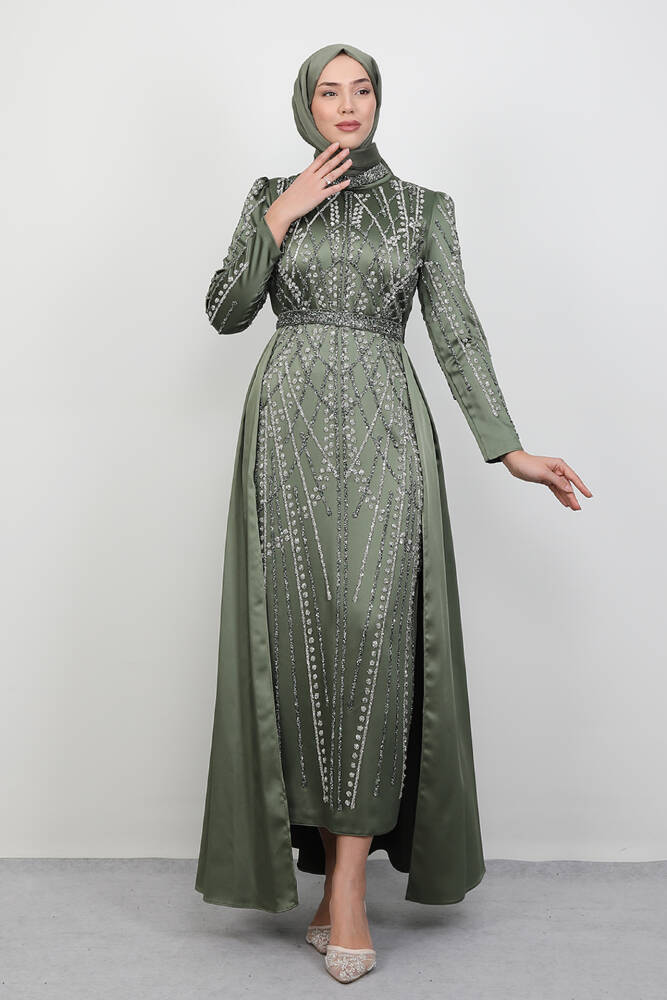 Taşlı Yakut Elbise Haki - LAMİAGİYİM