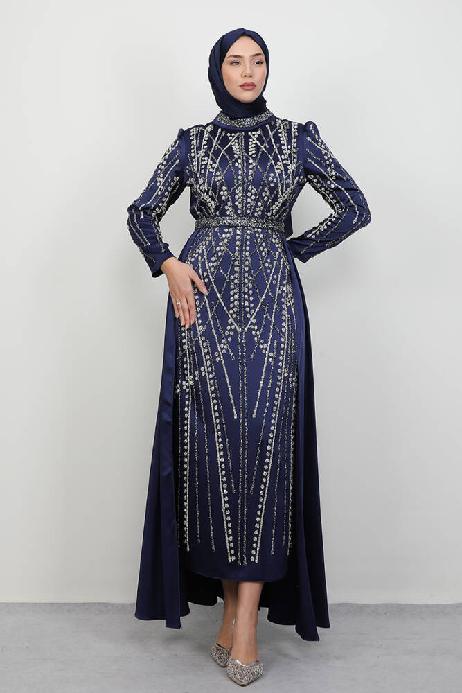 Taşlı Yakut Elbise Lacivert - LAMİAGİYİM