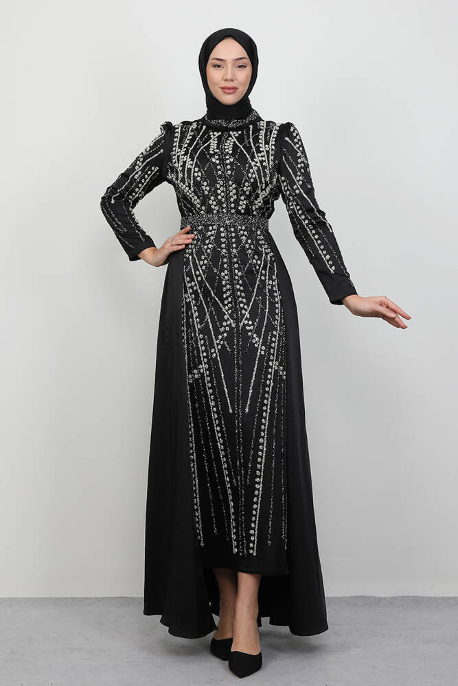 Taşlı Yakut Elbise Siyah - LAMİAGİYİM