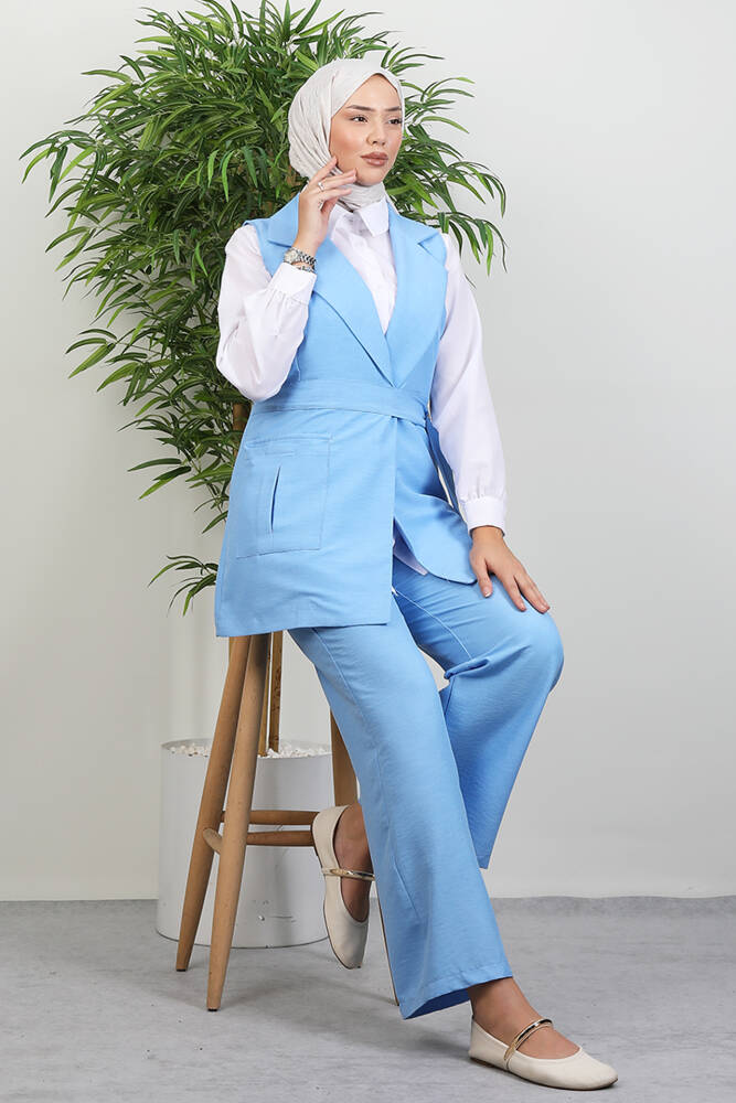 Tek Cepli Kruvaze Yaka Takım Bebe Mavi - LAMİAGİYİM