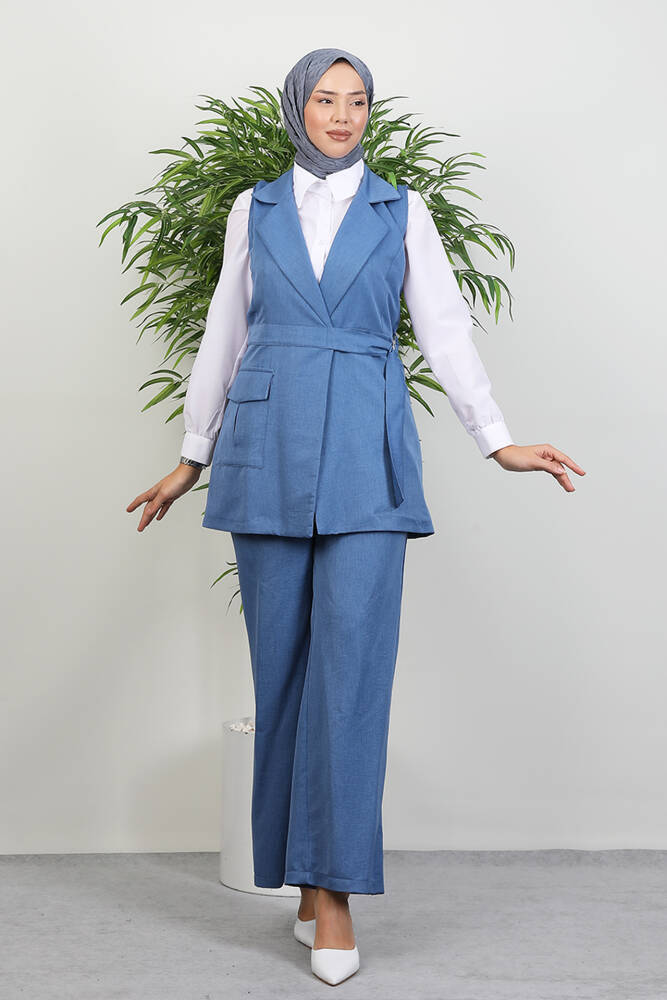 Tek Cepli Kruvaze Yaka Takım İndigo - LAMİAGİYİM