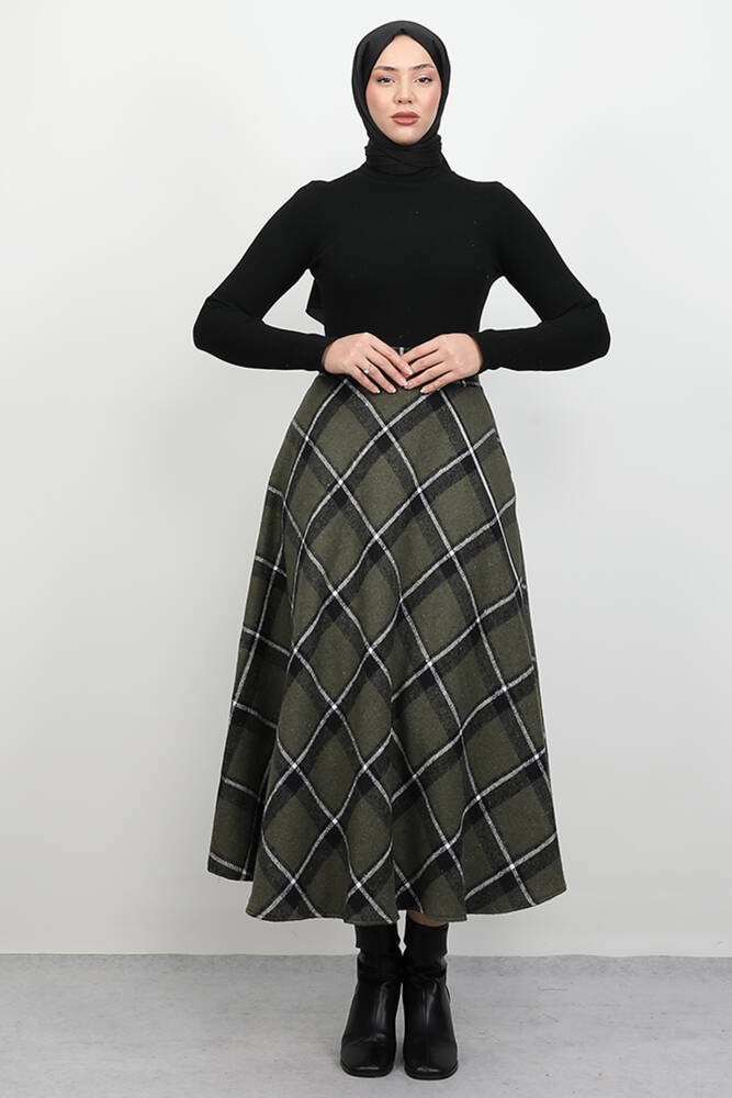 Tek Çizgi Desen Etek Haki - LAMİAGİYİM