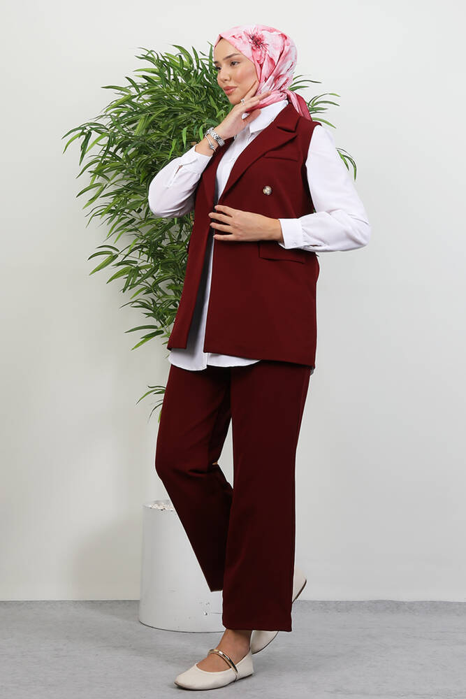 Tomris Yelekli Takım Bordo - LAMİAGİYİM