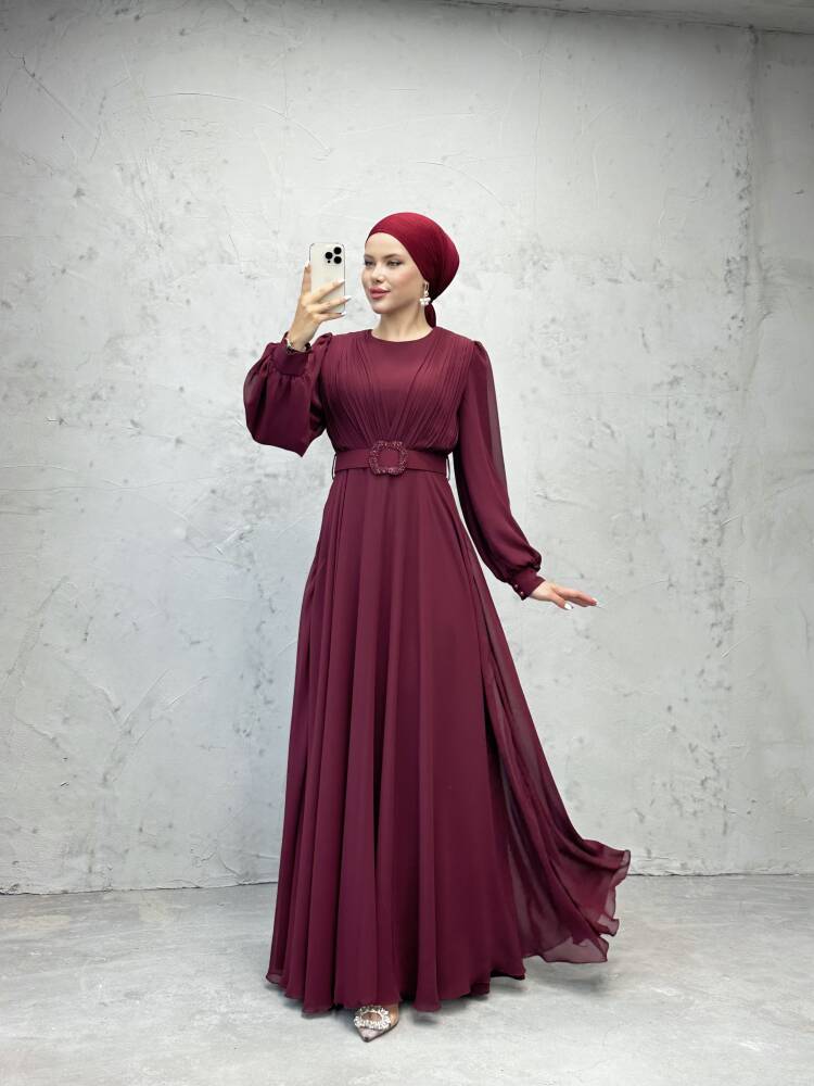 Tuğba Şifon Elbise Bordo 