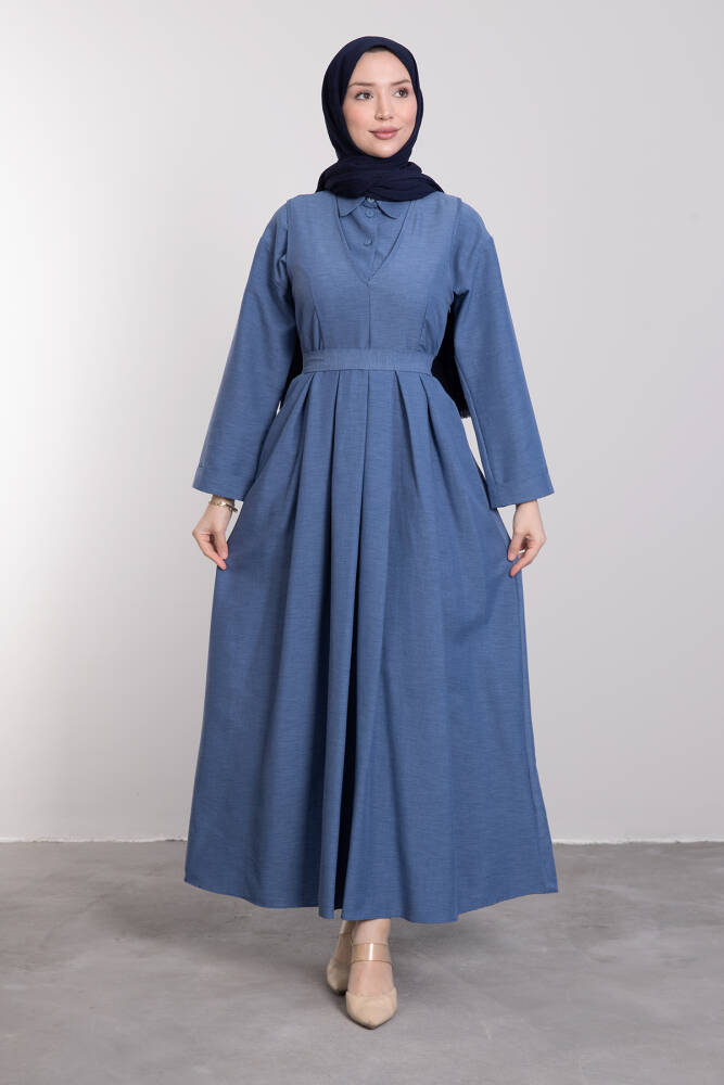 Tunik Parçalı V Yaka Elbise İndigo - LAMİAGİYİM