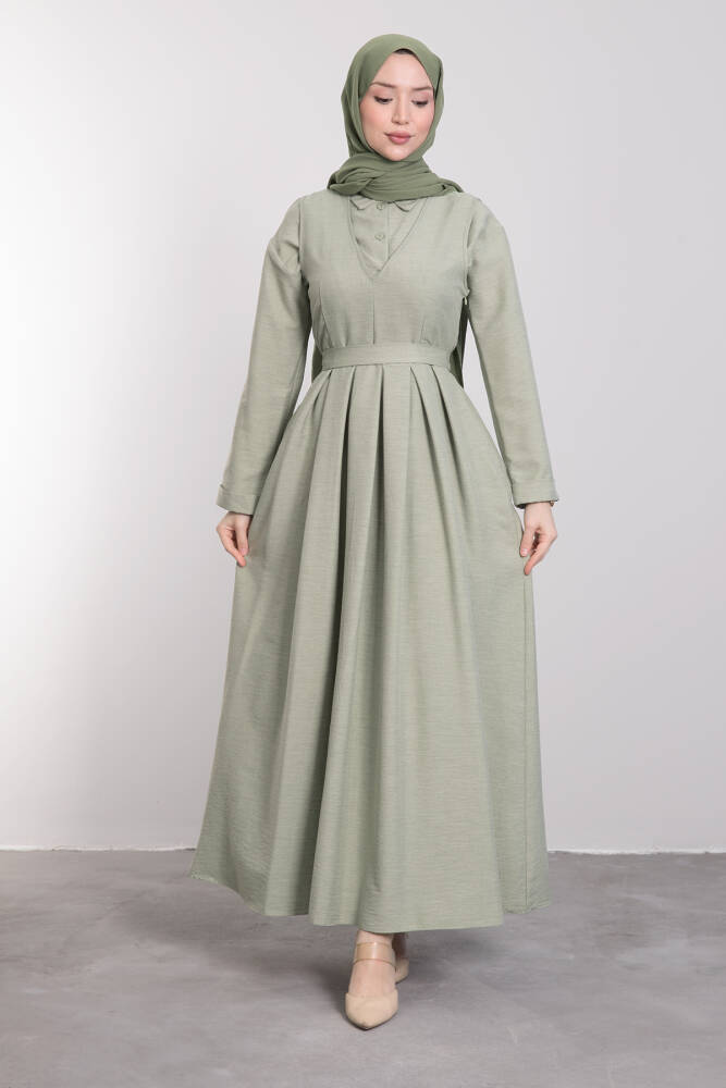 Tunik Parçalı V Yaka Elbise Soft Yeşil 