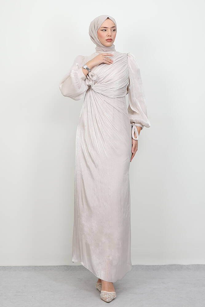 Umay Tesettür Abiye Bej - LAMİAGİYİM