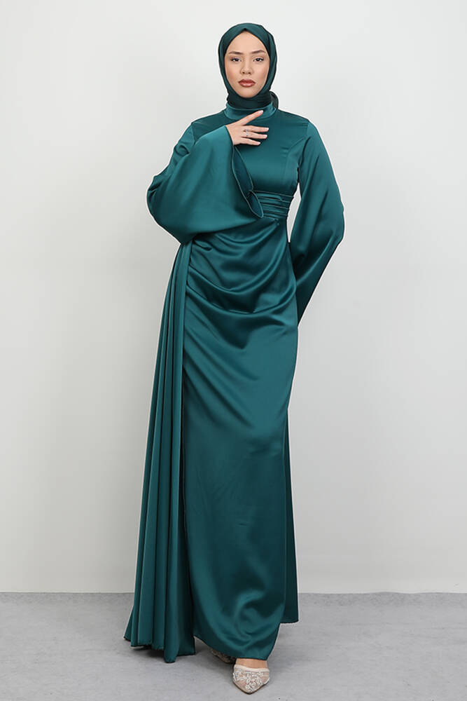 Yasemin Saten Abiye Koyu Mint 