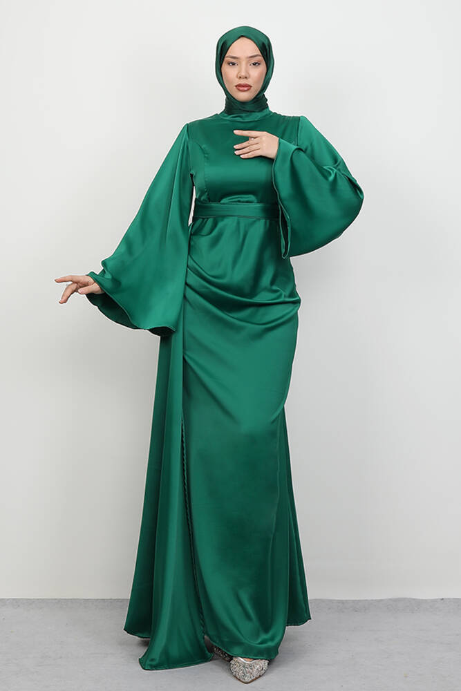 Yasemin Saten Abiye Koyu Yeşil 