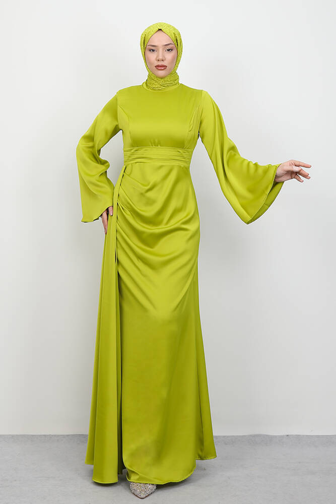 Yasemin Saten Abiye Yağ Yeşil 